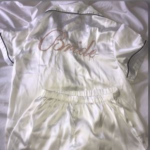 Boohoo bride silk ivory pjs shorts and top set